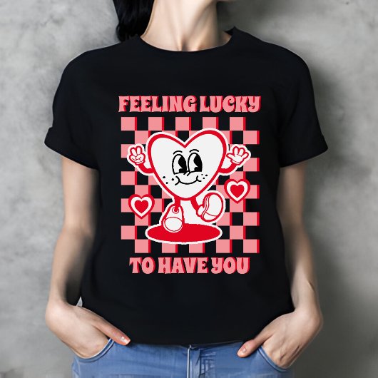 Retro Feeling Lucky Black Vrouwen Valentijnsdag T-shirt
