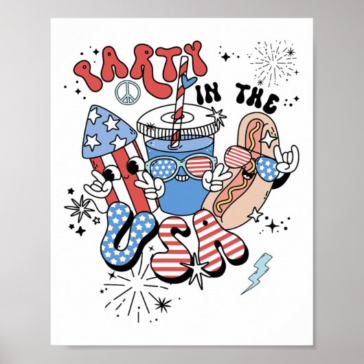 Retro Feest In De Vlag Van De Vs Groovy 4 Juli Pat Poster (Voorkant)