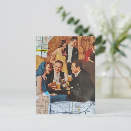 Retro Feest Mixed Media Collage Briefkaart (Staand voorkant)