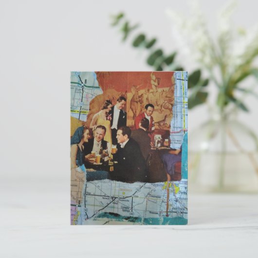 Retro Feest Mixed Media Collage Briefkaart (Staand voorkant)
