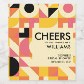 Retro Feest Roze Oranje Geel Bruiloft Bridal Showe Wijn Etiket (Enkel label)