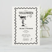 Retro Feest Zwart en Wit Halloween Feestje Kaart (Staand voorkant)