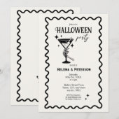 Retro Feest Zwart en Wit Halloween Feestje Kaart (Voorkant / Achterkant)