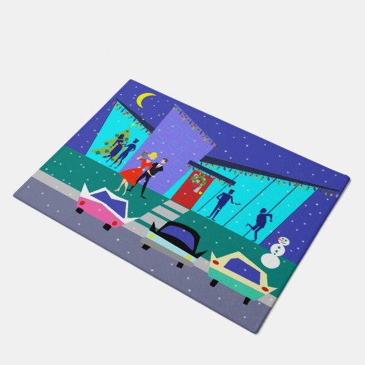 Retro-feestdag Cartoon kerstdeur Deurmat (Schuin)