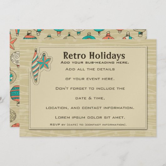 Retro Feestdagen [7x5 Uitnodiging] Kaart (Voorkant / Achterkant)