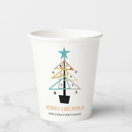 Retro feestdagen kerstboom midden midden eeuw mode papieren bekers (Voorkant)