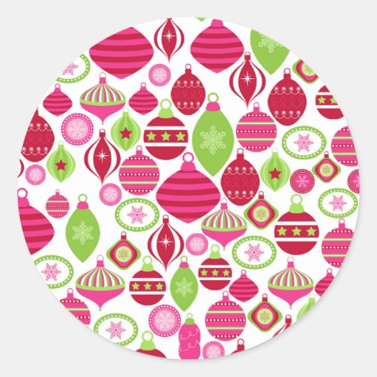 Retro feestdagen kerstpatroon ronde sticker (Voorkant)