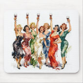 Retro feestdames met rode wijn muismat (Voorkant)