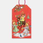 retro feestelijke kerstangels cadeaulabel (Voorkant)