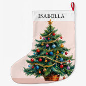 Retro Feestelijke Kerstboom Rustiek Afbeelding Grote Kerstsok (Achterkant)