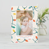 Retro feestelijke kleurrijke kerstverlichting één feestdagenkaart (Staand voorkant)