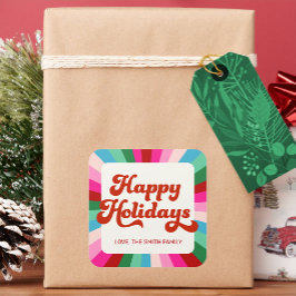 Retro Feestelijke Rainbow Roze Kerst Gift Label