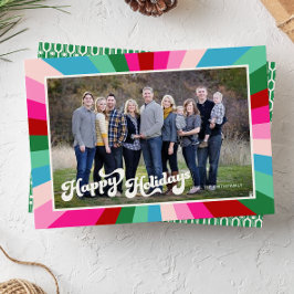 Retro Feestelijke Rainbow Roze Kerstmis Foto Vakan Feestdagenkaart