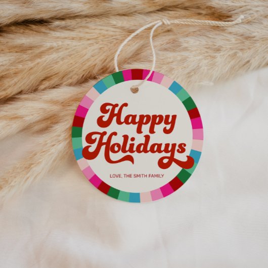 Retro Feestelijke Regenboog Roze Kerstmis Vakantie Bedankjes Labels