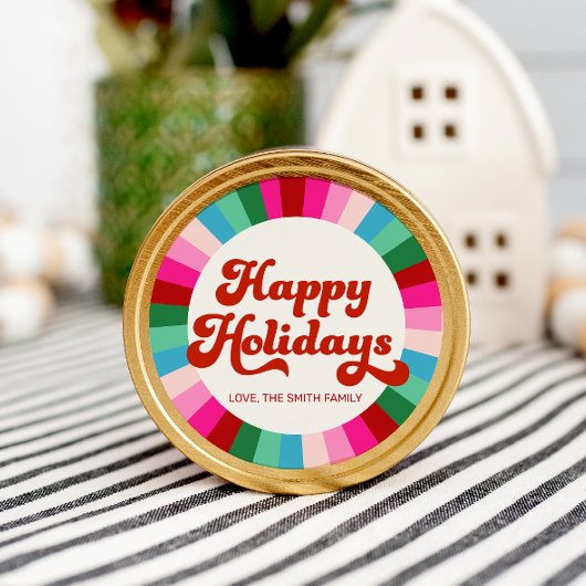 Retro Feestelijke Regenboog Roze Kerstmis Vakantie Ronde Sticker