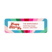 Retro Feestelijke Regenboog Roze Kerstvakantie Etiket (Voorkant)