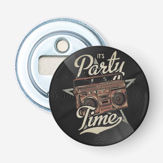 Retro Feestje Flesopener Button Flesopener (Voorkant)