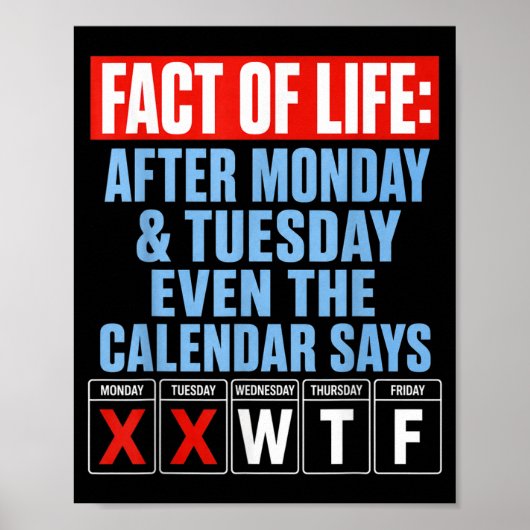 Retro feit van het leven maandag dinsdag werkweek poster (Voorkant)