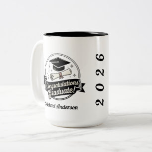 Retro Felicitaties Geslaagd Badge Klas van 2026 Tweekleurige Koffiemok