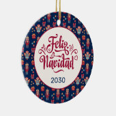 Retro Feliz Navidad Keramisch Ornament (Rechts)