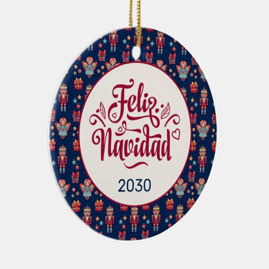 Retro Feliz Navidad Keramisch Ornament (Rechts)