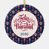 Retro Feliz Navidad Keramisch Ornament (Voorkant)