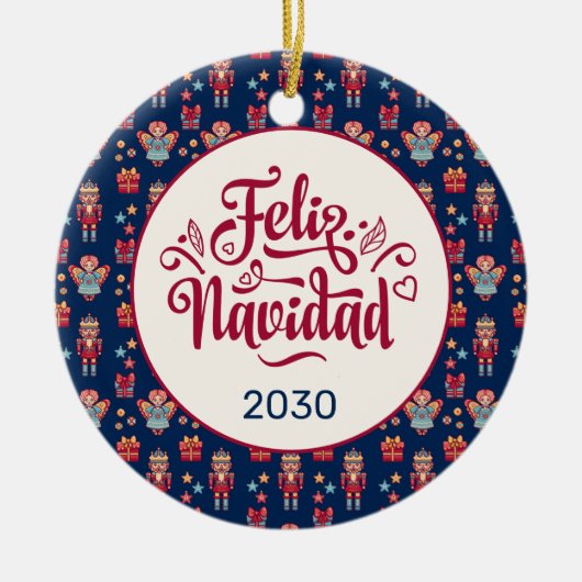 Retro Feliz Navidad Keramisch Ornament (Voorkant)