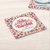 Retro Feliz Navidad Persoonlijk Kartonnen Onderzetters (Schuin)
