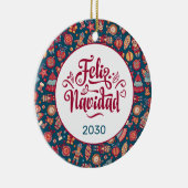 Retro Feliz Navidad Persoonlijk Keramisch Ornament (Rechts)