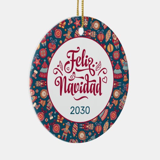 Retro Feliz Navidad Persoonlijk Keramisch Ornament (Rechts)