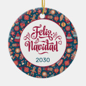 Retro Feliz Navidad Persoonlijk Keramisch Ornament (Voorkant)