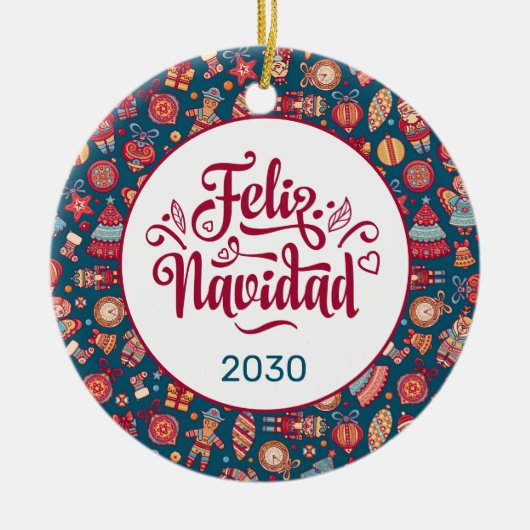 Retro Feliz Navidad Persoonlijk Keramisch Ornament (Voorkant)