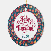 Retro Feliz Navidad Persoonlijk Keramisch Ornament (Links)