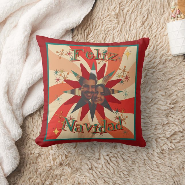 Retro Feliz Navidad Photo and Message Christmas Kussen (Deken)