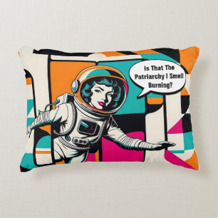 Retro Feminist Patriarchaat Vrouw Astronaut Pop Ar Accent Kussen