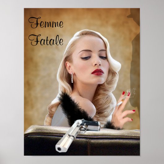 Retro Femme Fatale Diva - Roken en Pistolen Poster (Voorkant)