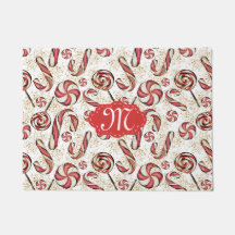 Retro Festive Cute Red Candy Cane Pattern Monogram