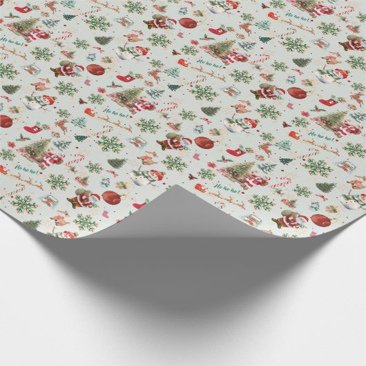  Retro Festive Green Kerstfeestdag Cadeaupapier (Hoek)