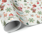 Retro Festive Green Kerstfeestdag Cadeaupapier (Rol Hoek)