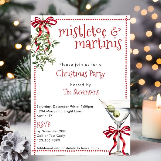 Retro Festive Mistletoe & Martinis Christmas Party Kaart