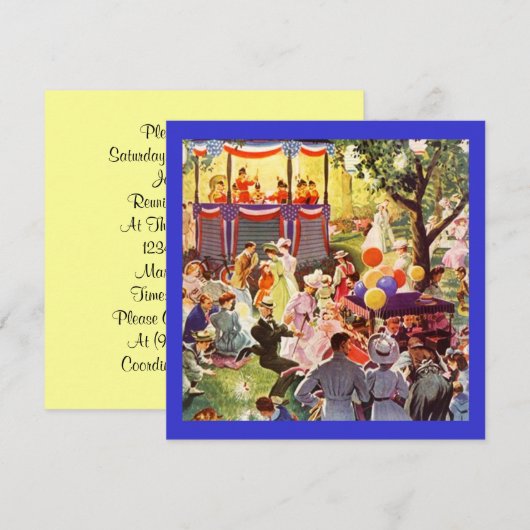 Retro Festive Party in the Park Picnic Invitations Kaart (Voorkant / Achterkant)