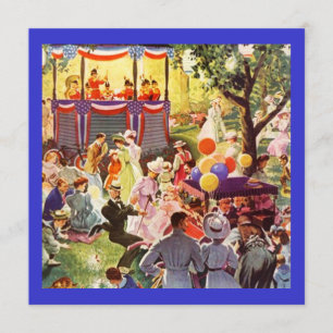 Retro Festive Party in the Park Picnic Invitations Kaart