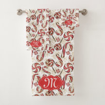 Retro Festive Red Candy Cane Pattern Monogram