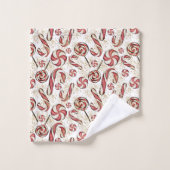 Retro Festive Red Candy Cane Pattern Monogram Bad Handdoek (Wasdoekje)