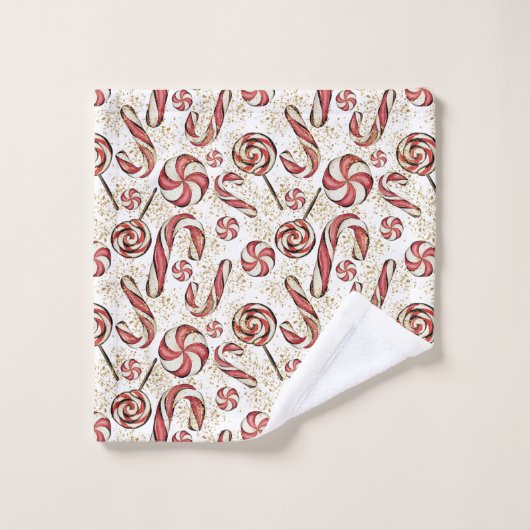 Retro Festive Red Candy Cane Pattern Monogram Bad Handdoek (Wasdoekje)