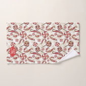 Retro Festive Red Candy Cane Pattern Monogram Bad Handdoek (Handdoek)