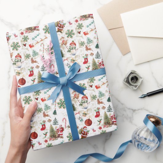  Retro Festive Red-kerstfeestdag Cadeaupapier (Geschenken)