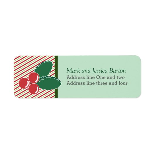 Retro Festive Stripes en Holly Custom Kerstmis Etiket (Voorkant)