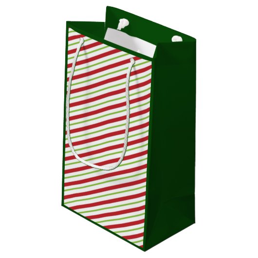 Retro Festive Stripes en Holly Custom Photo Klein Cadeauzakje (Achterkant Gekanteld)