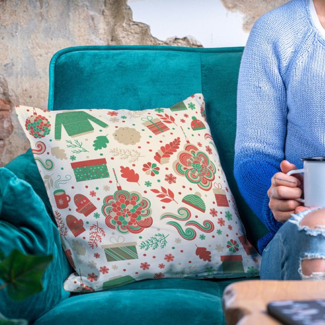 Retro Festive Winter Feestdagen Kussen (Creator heeft geüpload)